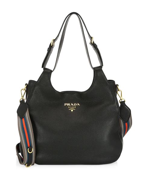 prada black leather bag.